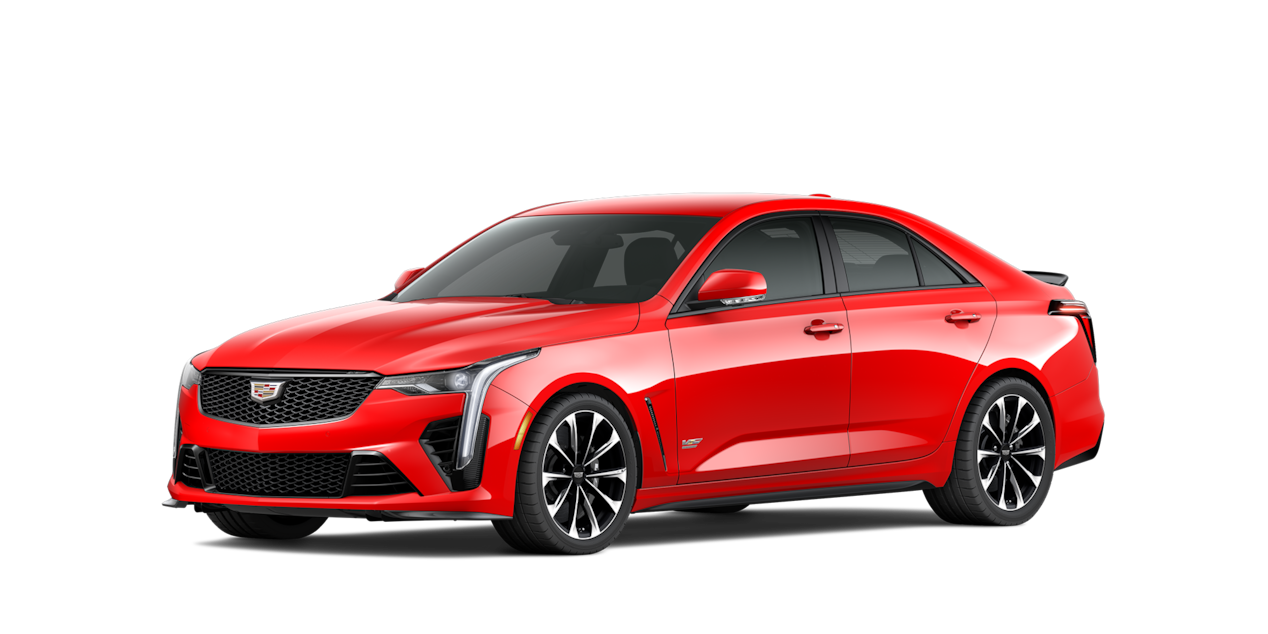 A Side Profile of the Red 2024 Cadillac CT4 Blackwing