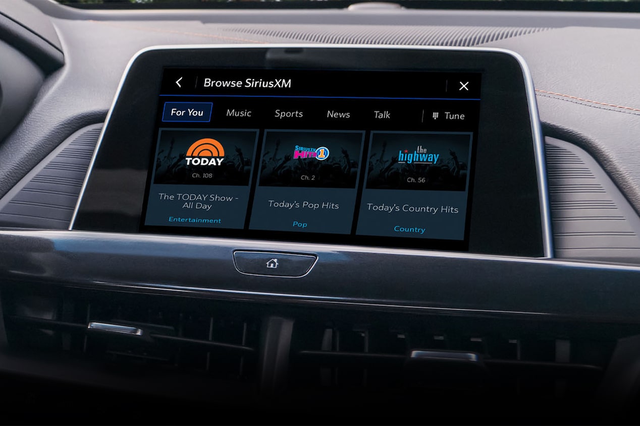 Close-up of the Sirius XM Station on a Cadillac's Display Screen