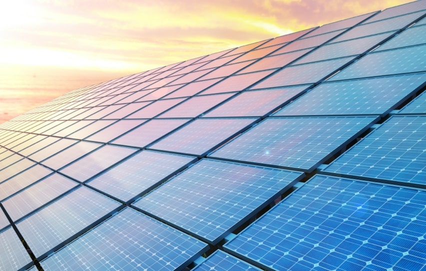 Close Up View of Solar Panels During Sunset