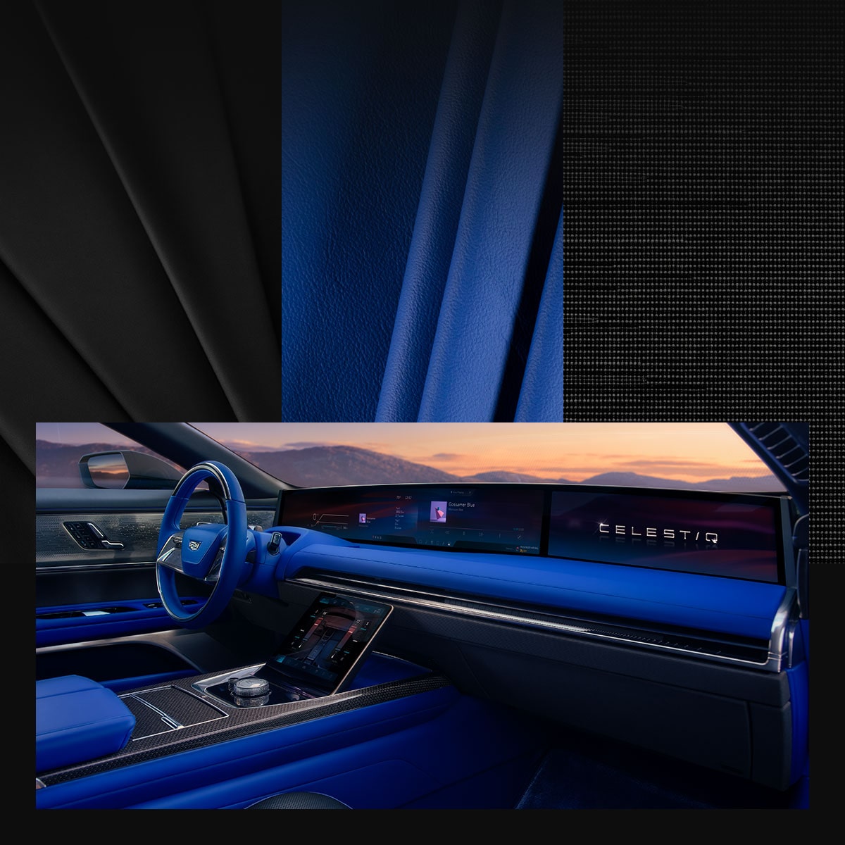 A Collage of the CELESTIQ Premium Materials and Interior of the Magnetic Design