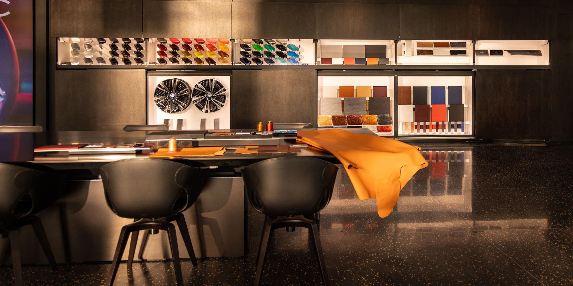 The CELESTIQ's Variety of Premium Materials and Accents Laid Out in a Showroom