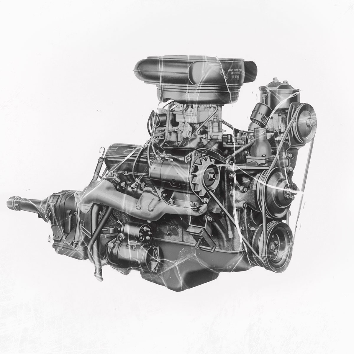 Black and White View of a Classic Cadillac V8 Engine