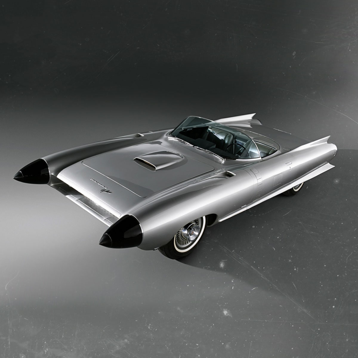 A Black and White Top View of a 1959 Cadillac Cyclone Concept Car