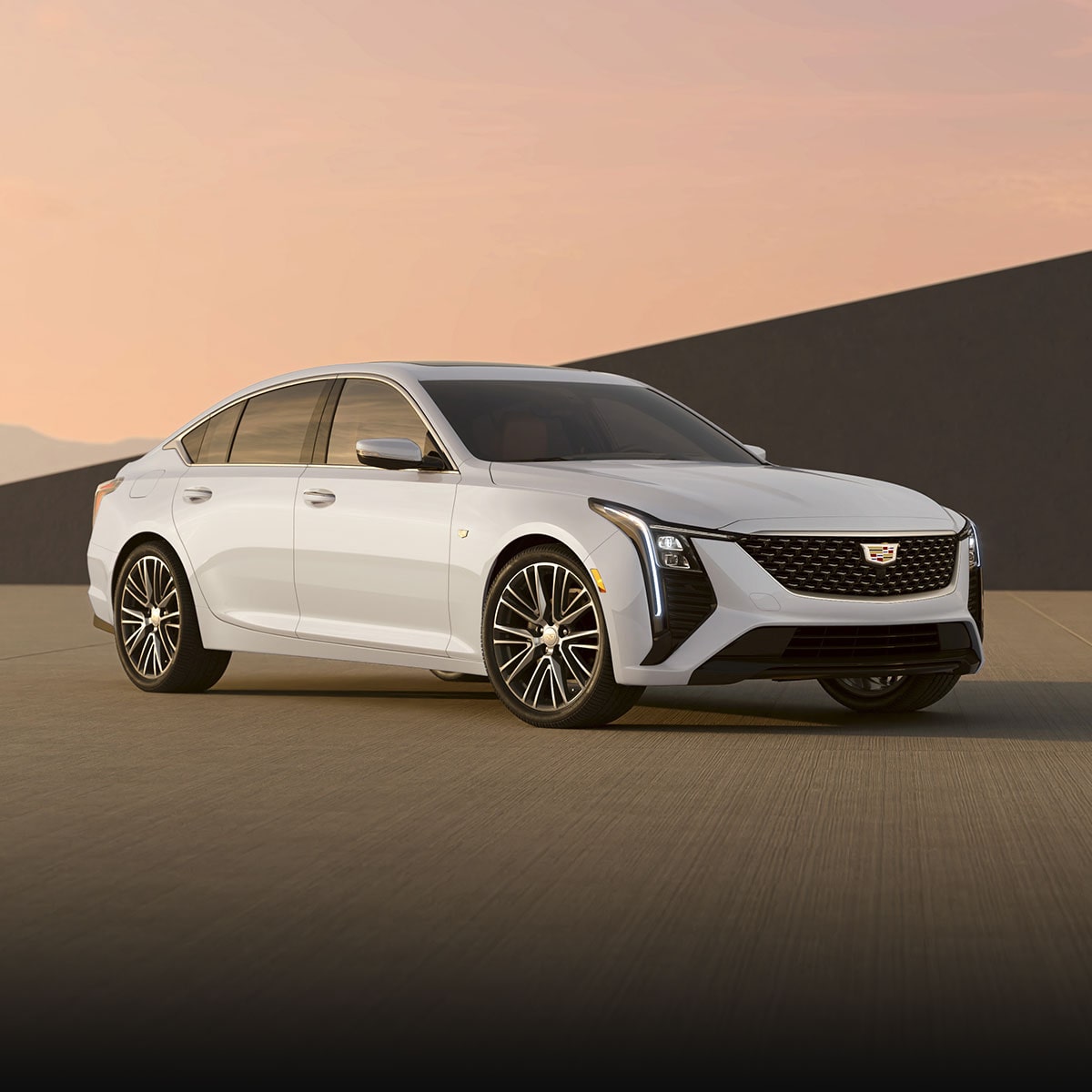 There-quarter View of a White 2025 Cadillac CT5 Parked